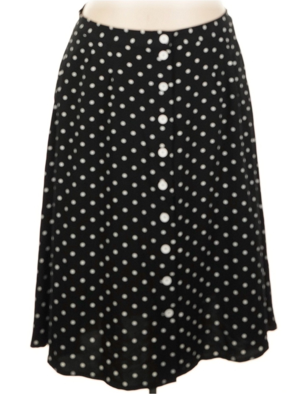 Polka Dot Button-Front Midi Skirt in Black & White